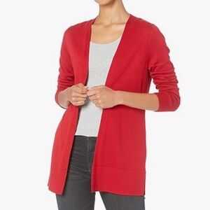 Red Open-Front Cardigan Sweater